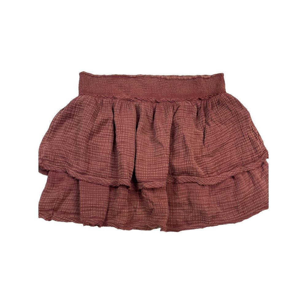 NWT Anthropologie Women's Maroon Smicked Waist Layered Mini Ruffle Skirt Size 2X